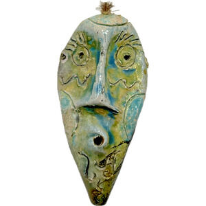 RAKU Pottery Vintage Unique Face Mask Brooch Handcrafted Southwest Sculpture